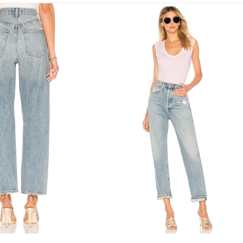 Agolde 90 Fit In Reunion denim jeans pants blue size 24 distressed high waisted